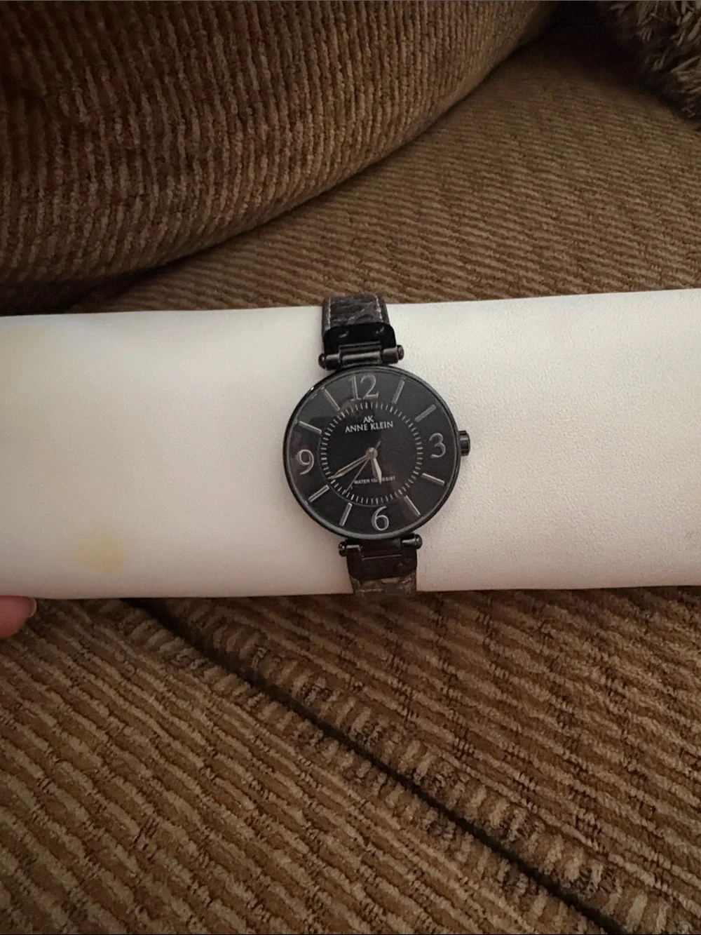 Anne Klein Black and Silver Metallic Textured Strap Watch